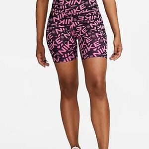 Nike One Women  7" Cosmic Fuchsia Printed Mid-Rise Biker Shorts (DX0092-665) -XS